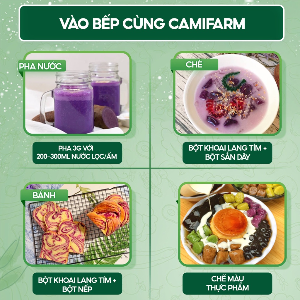 Bột Khoai Lang Tím CAMIFARM Bột Rau Củ Nguyên Chất 100% Túi 80G