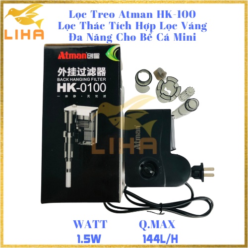 Lọc Treo Atman HK-100 (1.5W-144L/H) - Lọc Thác Tích Hợp Lọc Váng Cho Bể Cá Mini