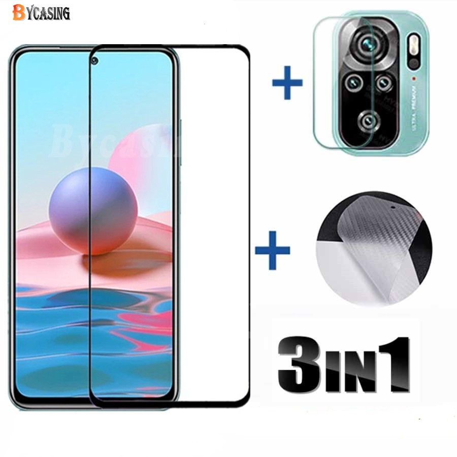 Kính Cường Lực 3 Trong 1 Bảo Vệ Ống Kính Xiaomi Redmi 10 Note 10 Pro 9T 9A 9C Note 9S Note 9 Pro Note 8 Pro Note 7 Pro Mi 9T K20 Pro Poco X3 Pro NFC Poco  M3