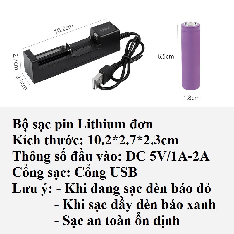 Bộ sạc pin 18650 và nhiều loại pin lithium khác với khe cắm USB 3,7V