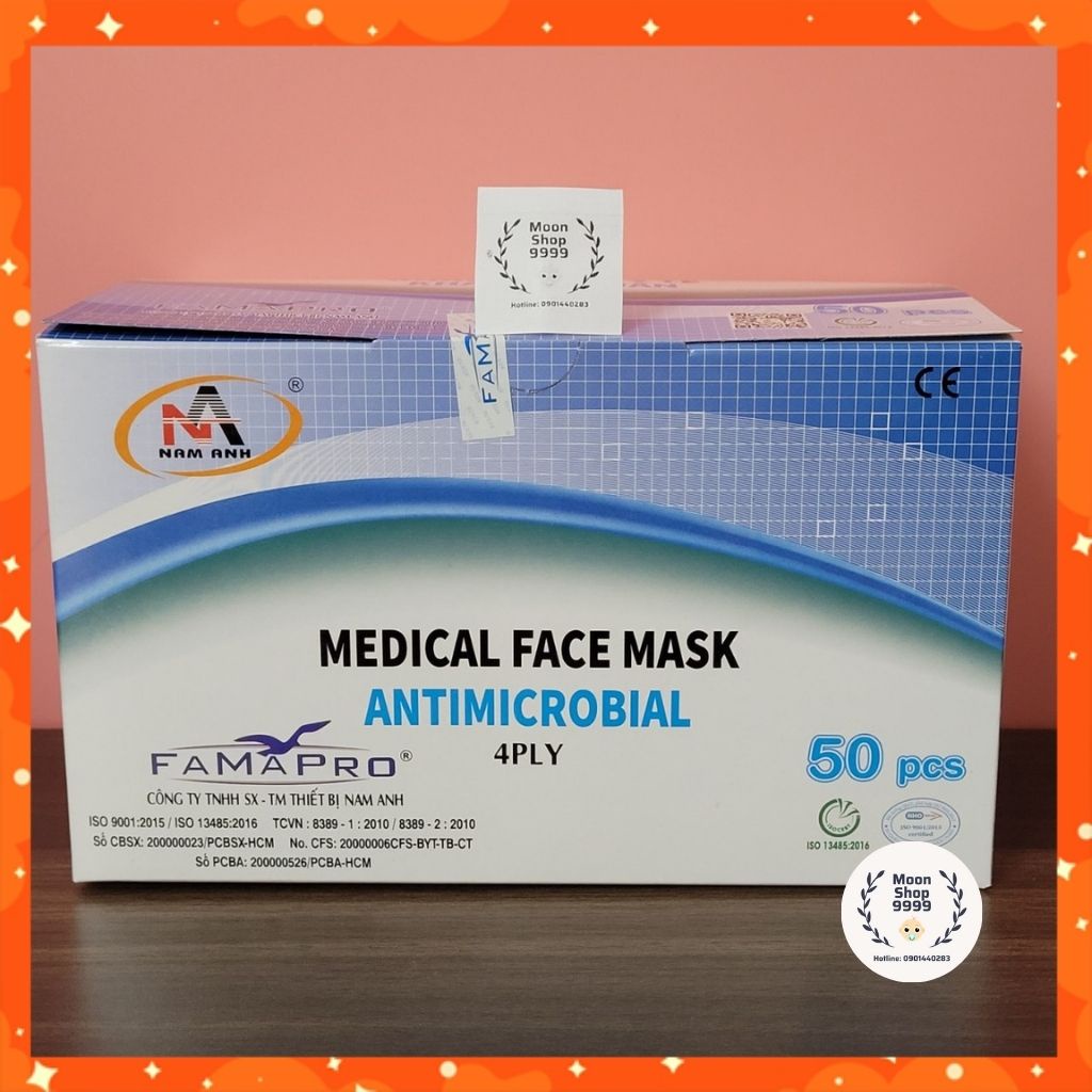 Khẩu trang y tế Famapro 4 lớp, kháng khuẩn, chống nắng, chống giọt bắn Nam Anh- Hộp 50 cái, hàng cao cấp chính hãng