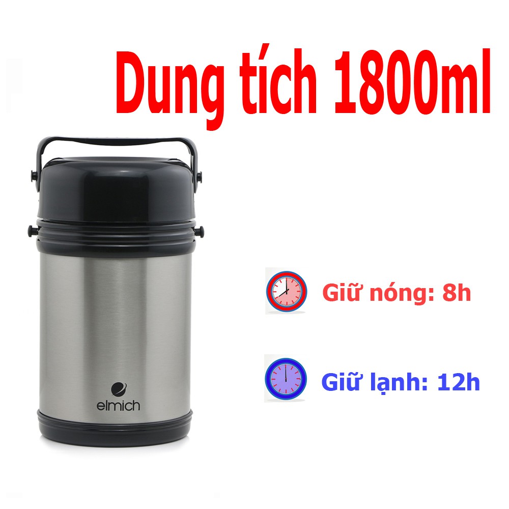 Bình đựng thức ăn giữ nhiệt Inox 304 thiết kế 3 lớp, dung tích 1800ml Elmich EL-3144