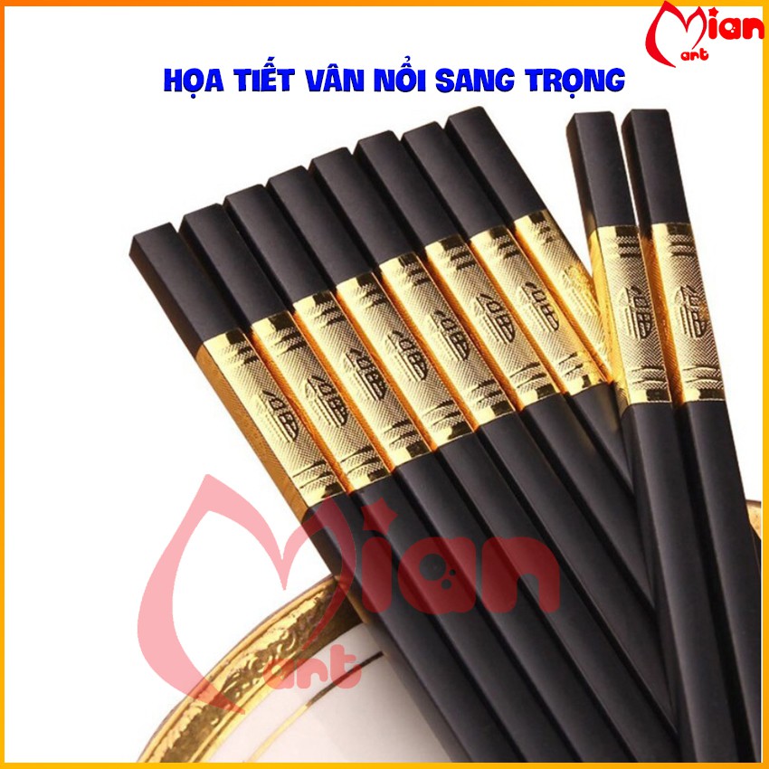 Đũa hợp kim khảm vàng chống trơn trượt, mòn mốc, cong vênh phong cách Nhật Bản 27cm Tặng khăn siêu thấm - Mian mart