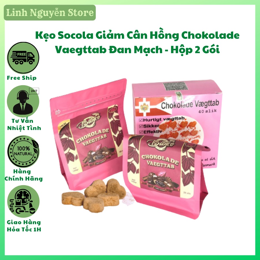 Kẹo Socola Giảm Cân Hồng Đan Mạch Chokolade Vaegttab, bản mới màu hồng, giảm mỡ giảm béo nhanh, an toàn, hiệu quả