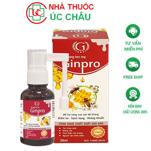 🌿 Xịt Họng Keo Ong Ginpro - Sức Khỏe Cho Đường Hô Hấp 🌿. chai 30ml