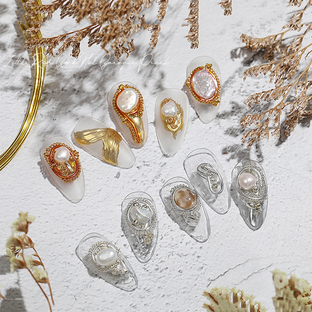 [Hàng mới về] Hạt ngọc trai trắng tự nhiên và vỏ sò ba chiều trang trí móng tay nghệ thuật thời trang DIY