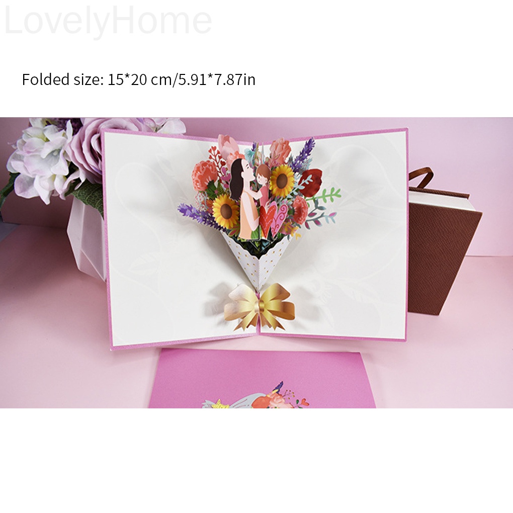 Flower Card 3D Pop-Up Bouquet Card Mother's Day Blessing Decoration Gift for Festival Birthday LovelyHome