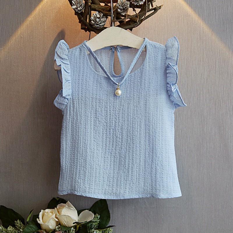 Summer Baby Girls Pearl Sleeveless Chiffon Vest Tops+Shorts Suits Casual Outfits Sets