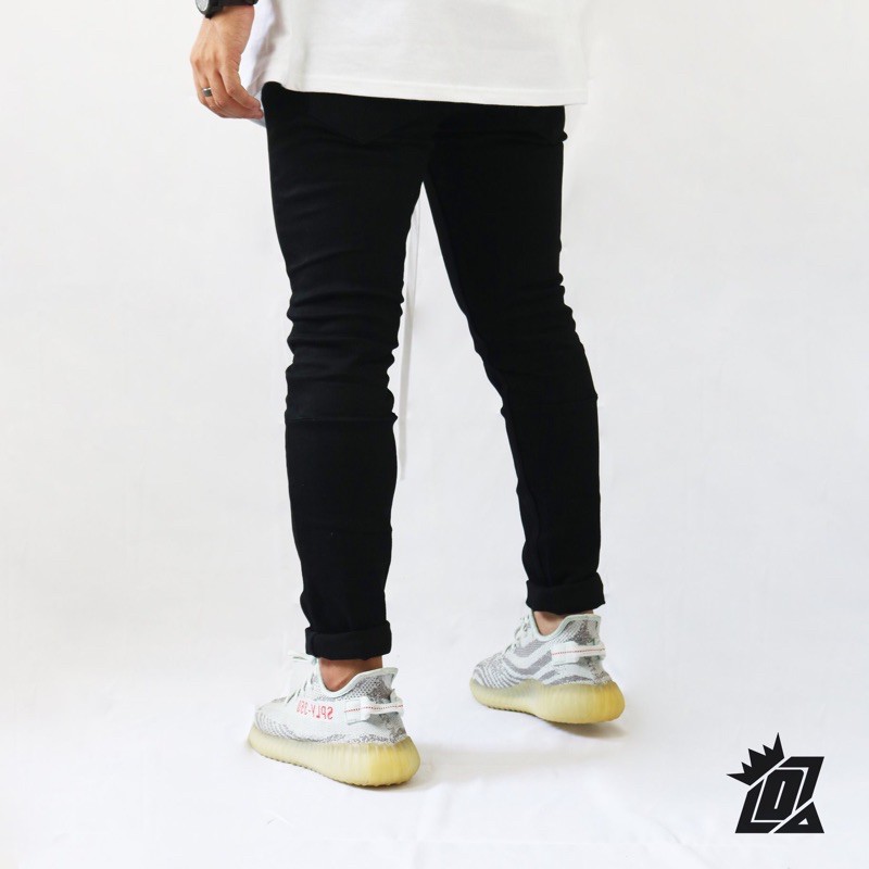 Quần jeans nam Streetwear DATINO Skinny Ripped màu đen chất Denim co giãn, bền màu