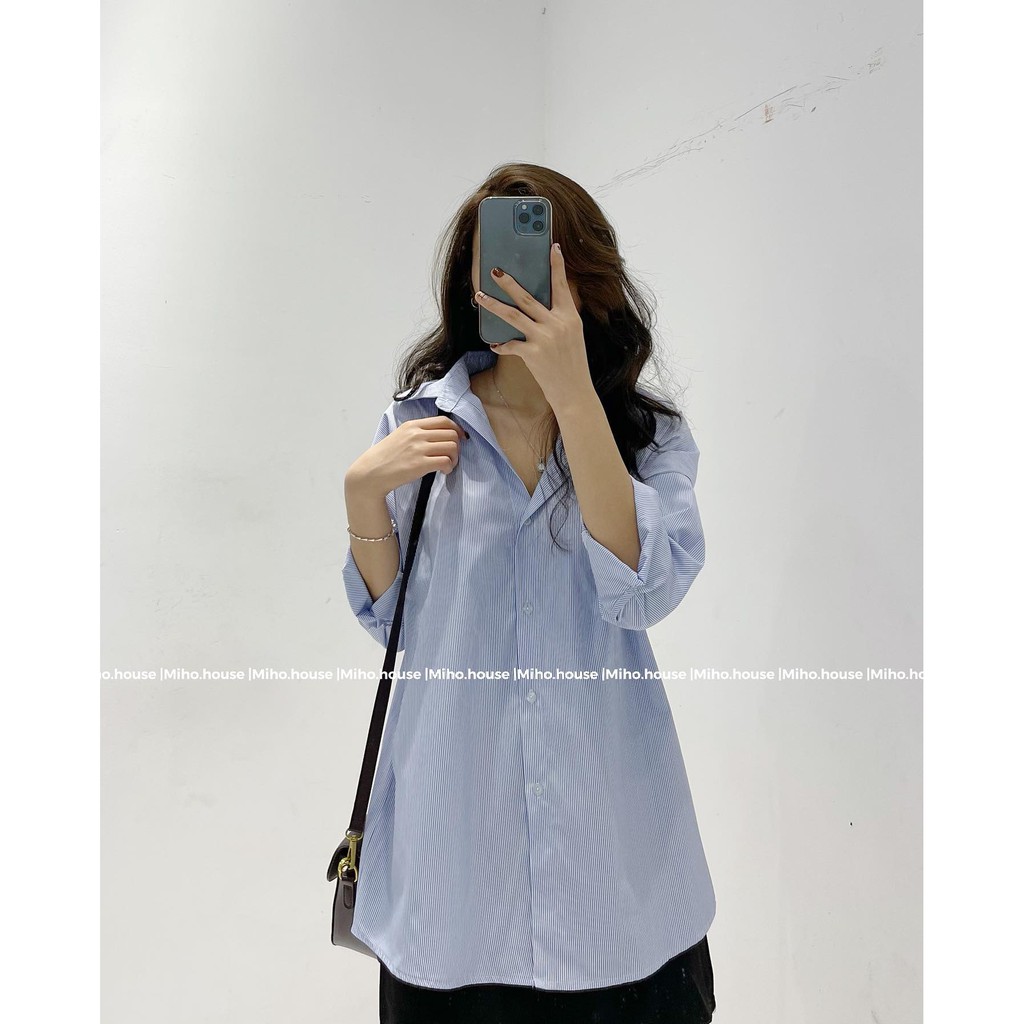 (FREESHIP) Áo sơ mi kẻ sọc xanh sáng Ulzzang