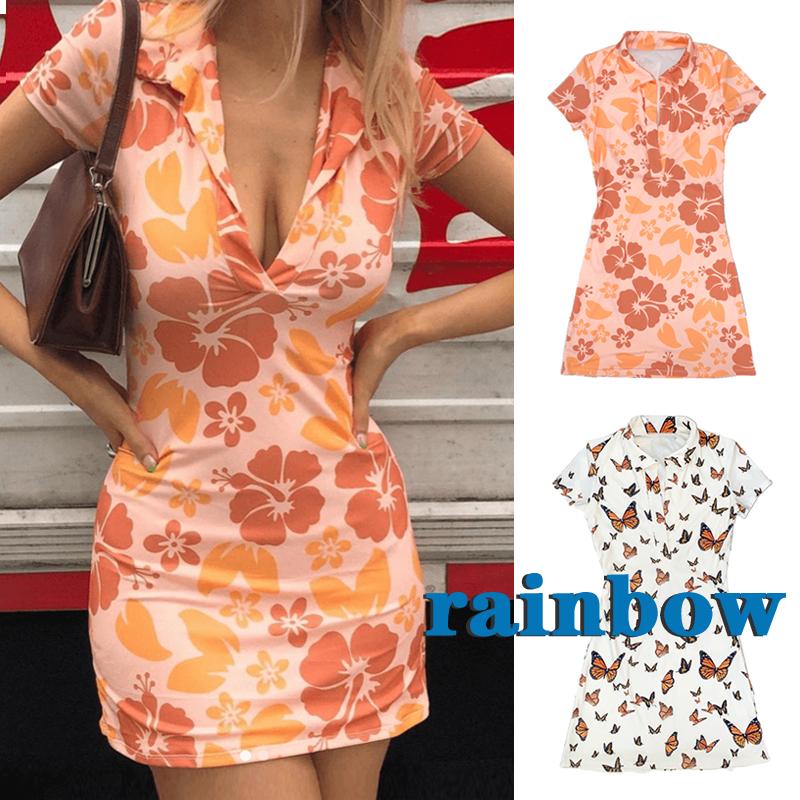 Đầm Ngắn Tay In Họa Tiết Hoa / Bướm Quyến Rũ Dành Cho Nữ | BigBuy360 - bigbuy360.vn