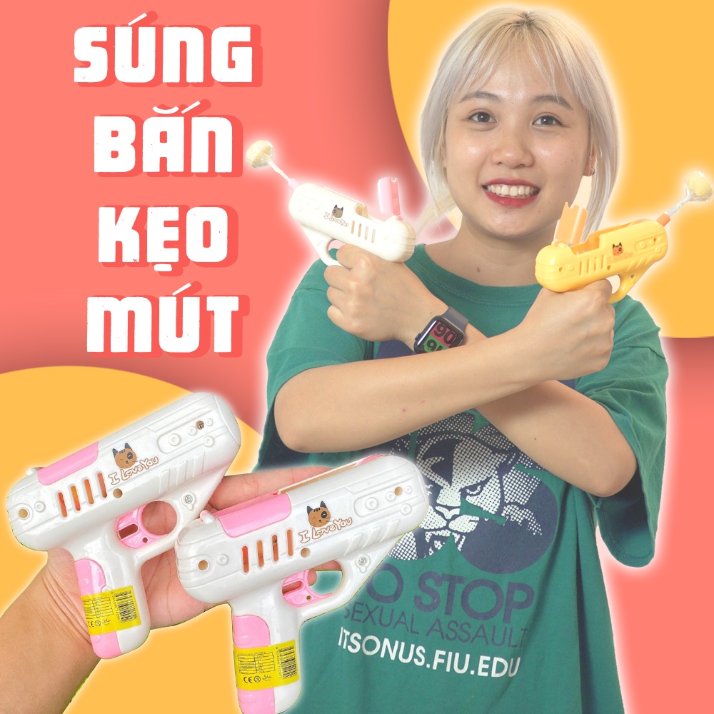 Súng bắn kẹo mút, súng kẹo mút hot tiktok tặng kèm 1 chiếc kẹo mút cho trẻ em | Tiểu Màn Thầu Store