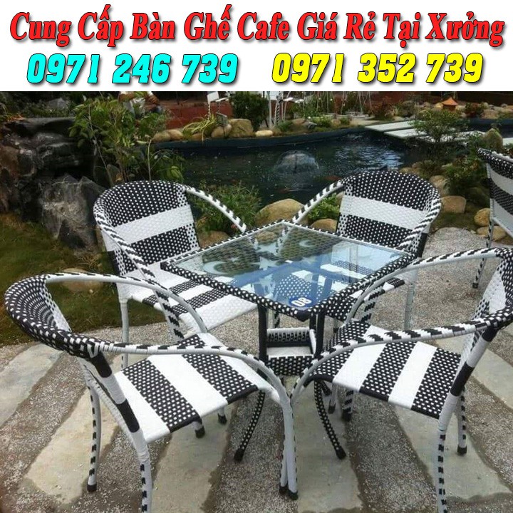 Bàn ghế cafe nhựa giả mây sân vườn giá rẻ