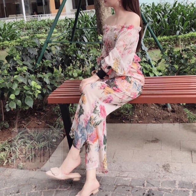 Combo set trễ vai hoa và set hoa buộc dây