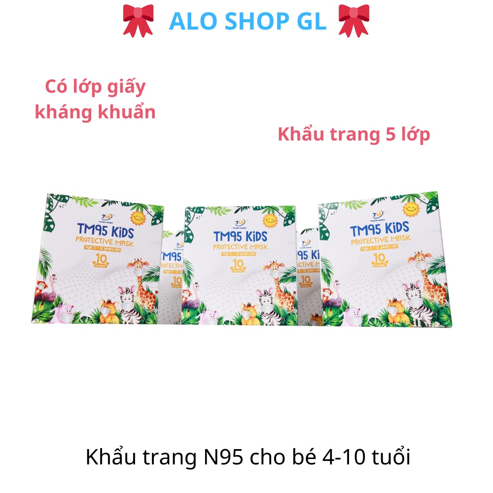 [Tuấn Minh] Khẩu Trang N95 cho bé từ 4-10 tuổi khẩu trang 5 lớp  kháng khuẩn Hộp 10 chiếc có hình cho bé trai và bé gái