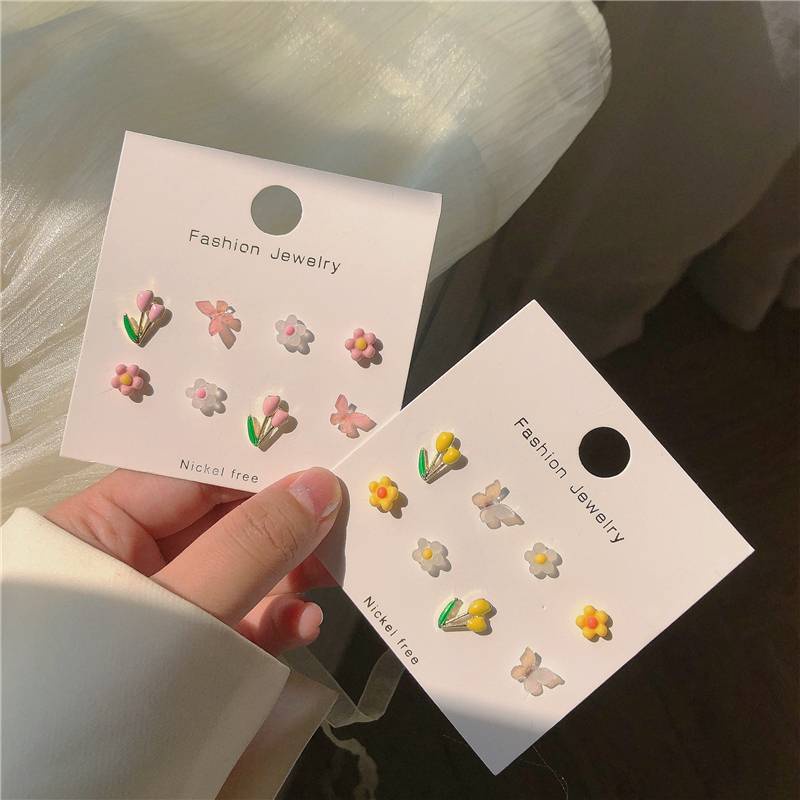 4 đôi khuyên tai hình hoa tulip/ bướm đơn giản phong cách Hàn Quốc cho nữ