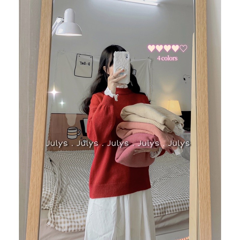 Áo len cổ tròn phối tay ren (ảnh thật shop chụp ạ)