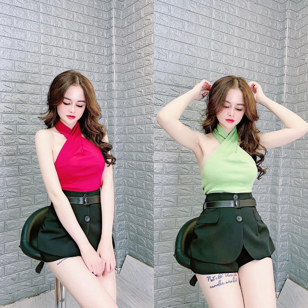 SÉT ÁO CROTOP THUN BORIP CỔ CHÉO NHIỀU MÀU XINH XẮN M028
