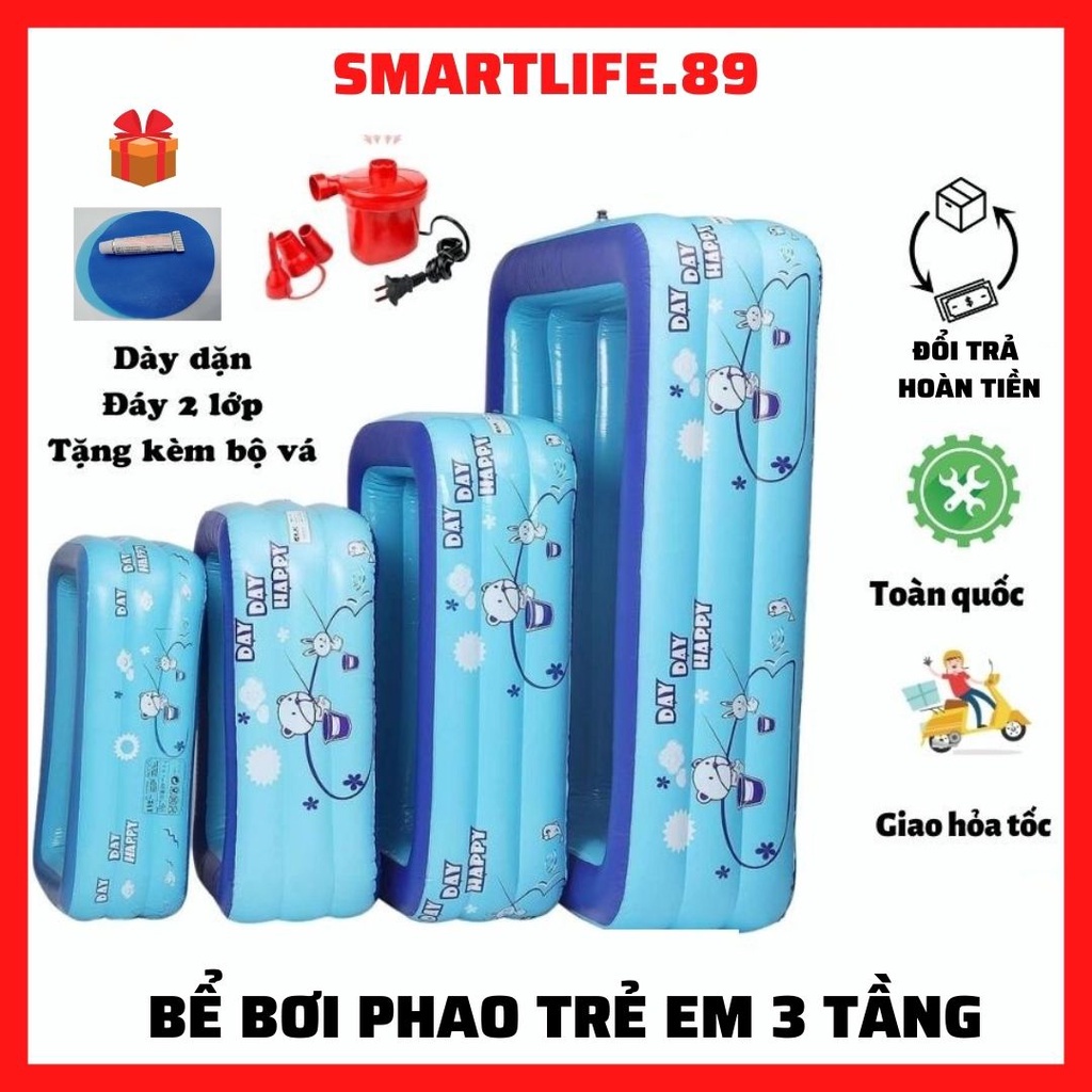 Bể bơi thành cao cho bé 3 tầng hồ phao trẻ em bơm hơi tại nhà chống trượt bền bỉ an toàn cho bé smartlife.86