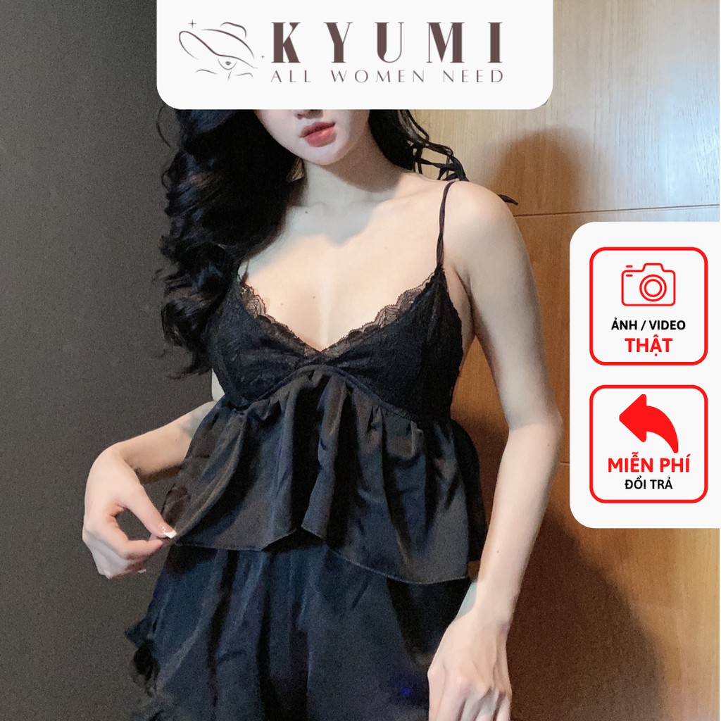 Đồ ngủ sexy đồ ngủ 2 dây cột vai phối ren KYUMI OFFICIAL, chất liệu lụa satin mềm mại freesize 40-60kg tùy chiều cao 030 | BigBuy360 - bigbuy360.vn