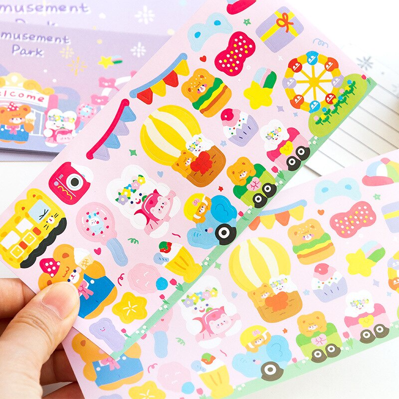 Set 8 tấm sticker trang trí hình gấu / thỏ dễ thương độc đáo