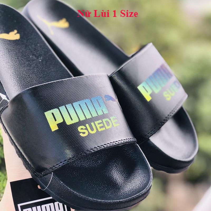Dép unisex puma phản quang ❤️FREESHIP + Hộp❤️  dép quai ngang hình con báo mlb nam nữ thể thao kèm tem tag mác, màu đen