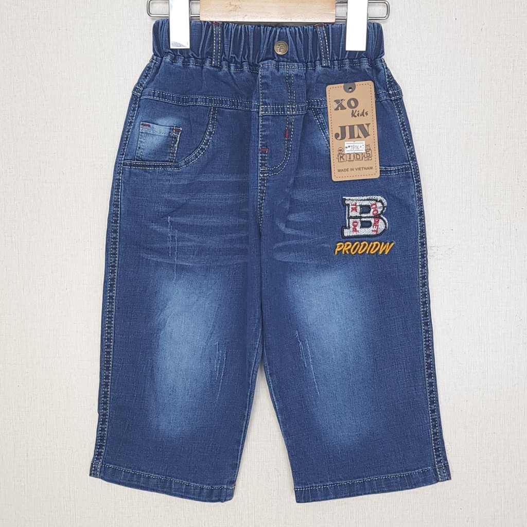 BJ0009 - A1 quần Jean nam lửng co giãn thêu chữ B màu xanh đậm, hiệu XOKids, size 7-12