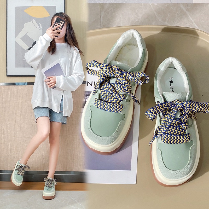 Giày thể thao sneaker nữ đế độn xanh lá mạ bigsize phong cách Hàn Quốc BRATINA G015