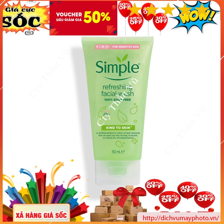 Sữa Rửa Mặt Simple Refreshing Facial Wash 150ml Chính Hãng Cho Da Dầu Nhẹ Nhàng Không Gây Kích Ứng