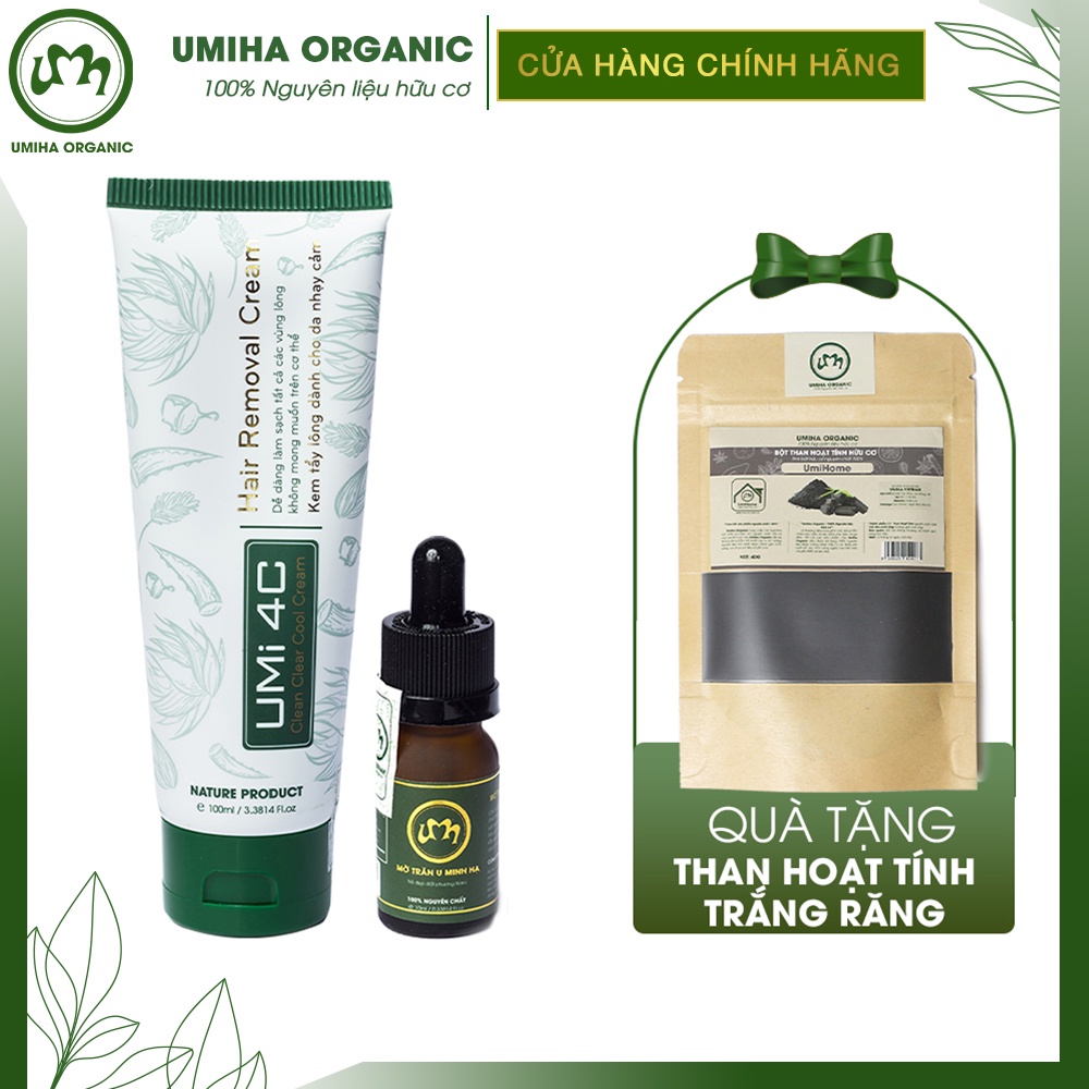 Triệt lông Bikini Vùng kín vĩnh viễn UMIHA ORGANIC với Mỡ trăn nguyên chất U Minh Hạ 10ml và Kem tẩy lông UMi 4C 100ml