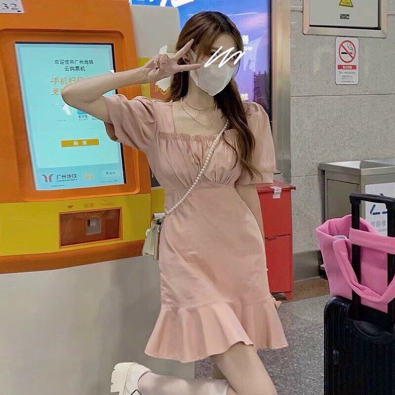 Váy đầm nữ dáng xuông cổ vuông đuôi cá