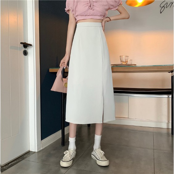 Chân Váy Dài Ulzzang Qua Gối Xẻ Tà - Chân Váy Chữ A Dài Lưng Cao Phong Cách Hàn Quốc CV25 | BigBuy360 - bigbuy360.vn