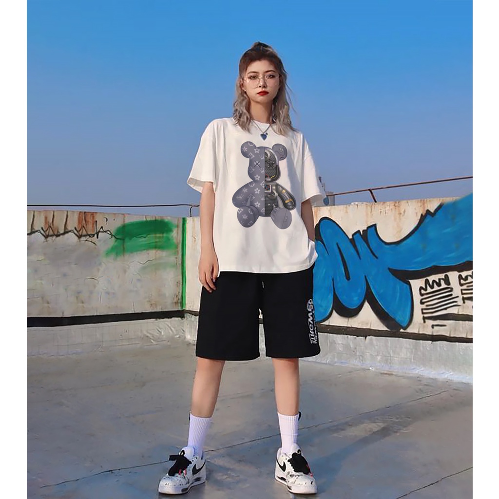 Áo thun unisex tay lỡ form rộng gấu LV