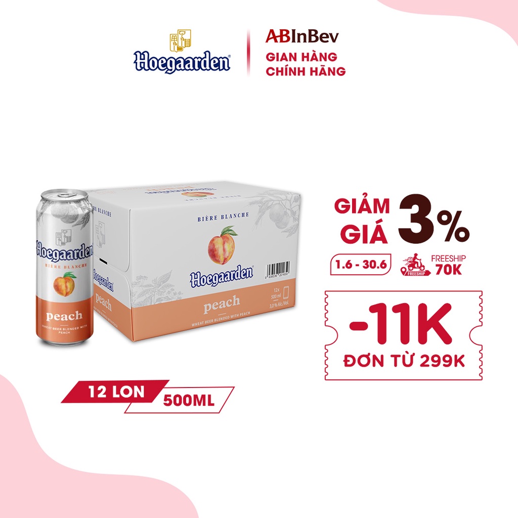 Bia Bỉ Hoegaarden Peach Thùng 12 Lon (500ml/Lon) Chính Hiệu - Hương Vị Đào