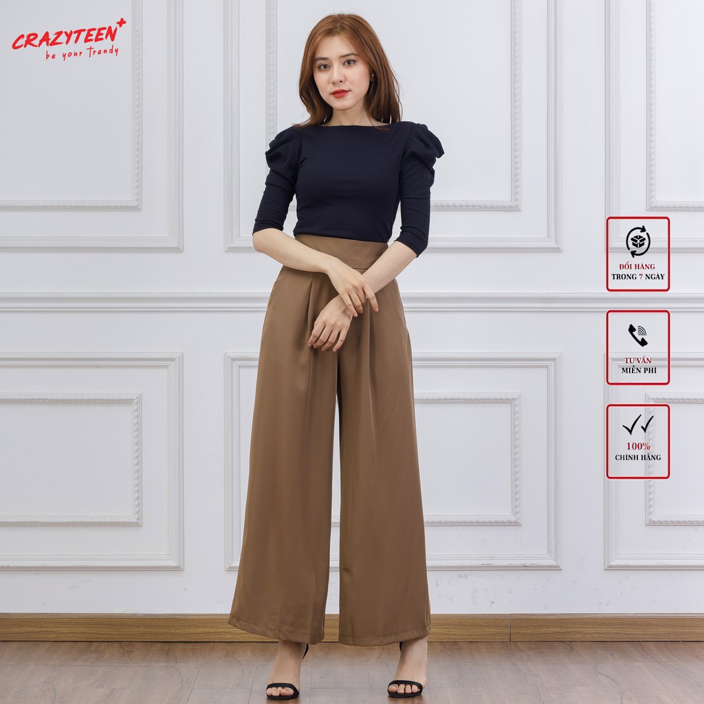 Áo thun tay lỡ nữ CRAZYTEEN cổ thuyền bồng vai AT0101