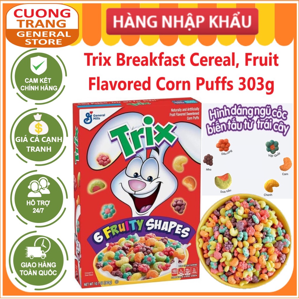 Ngũ cốc ăn sáng trix breakfast cereal, fruit flavored corn puffs 303g