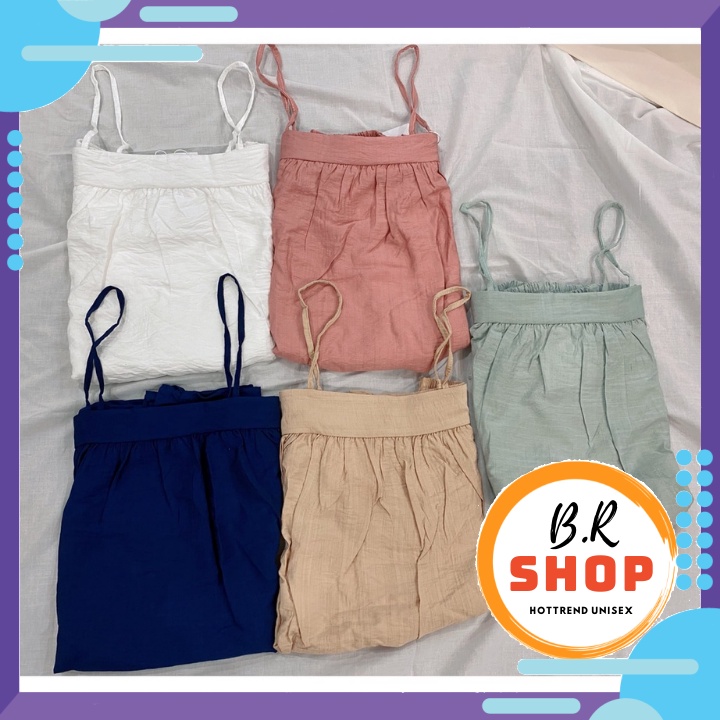 Bộ ngủ 2 dây chất đũi xước nhiều màu, Set bộ đồ ngủ nữ áo 2 dây quần short freesize phom suông mặc nhà | BigBuy360 - bigbuy360.vn