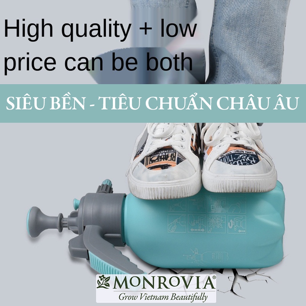 Bình xịt tưới cây MONROVIA 2 lít, phun sương tưới cây cảnh, vòi dài, tặng vòi ngắn, màu xanh, tiêu chuẩn Châu Âu