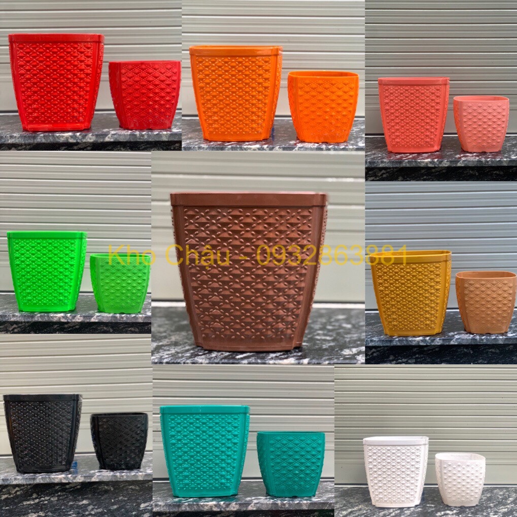 Chậu Vuông Đan Mây, Chậu Trồng Cây Hình Trái Khóm, Chất Liệu Nhựa Tốt - Rất Dày (22x21cm)