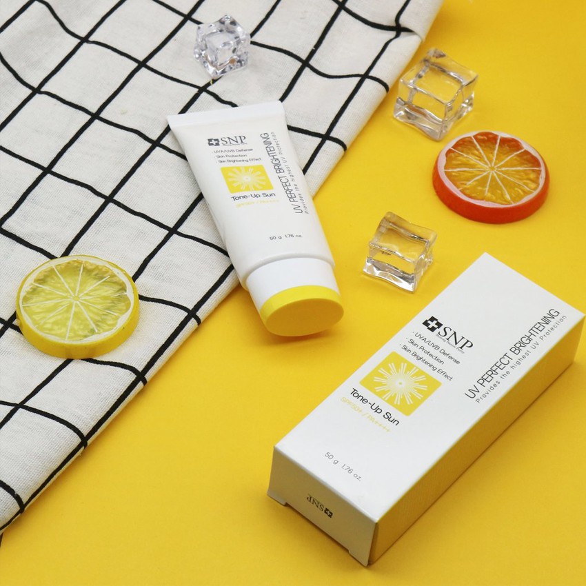 Kem Chống Nắng Nâng Tone SNP UV Perfect Brightening Tone Up Sun SPF50+ PA++++ Lên 2-3 Tone Trắng Sáng Tự Nhiên