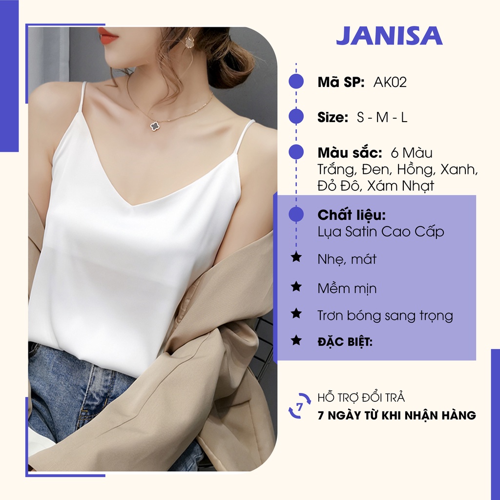 Áo hai dây nữ lụa satin kiểu cổ tim V hàn quốc đẹp dễ thương bigsize JANISA  AK02 | BigBuy360 - bigbuy360.vn