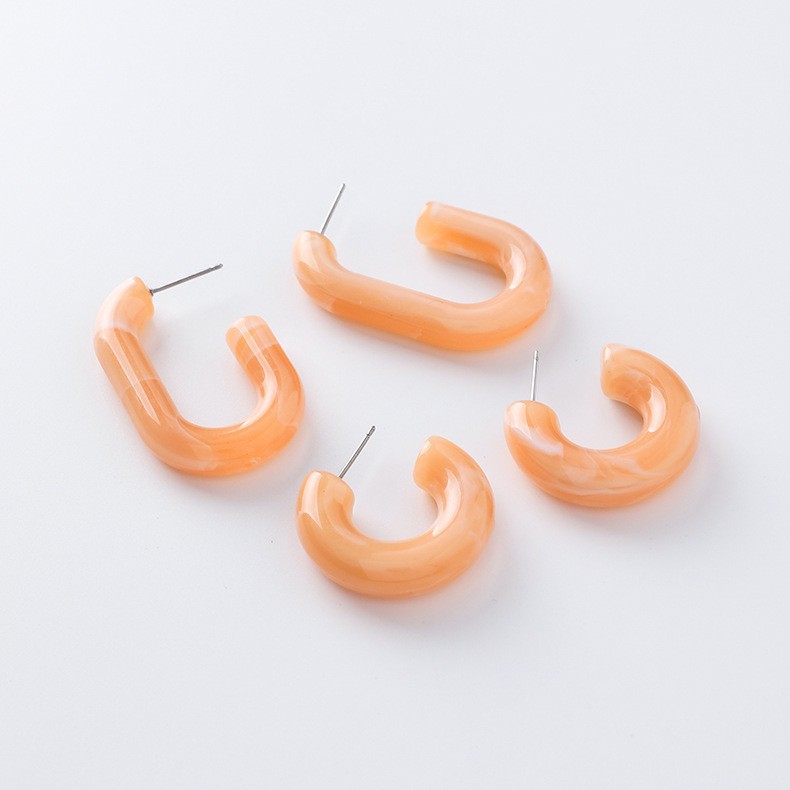 【Jewelry Time】Korean Colorful Acrylic Geometric C-Shaped Earrings