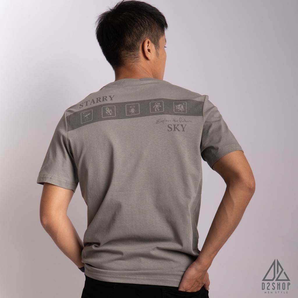 Áo thun nam D2shop thêu hình, lưng in hình, 3 màu