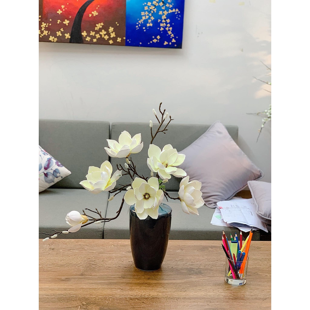 Hoa Giả 🌺 Hoa Mộc Lan 6 Bông Cánh Nhọn Cành Dài 120cm
