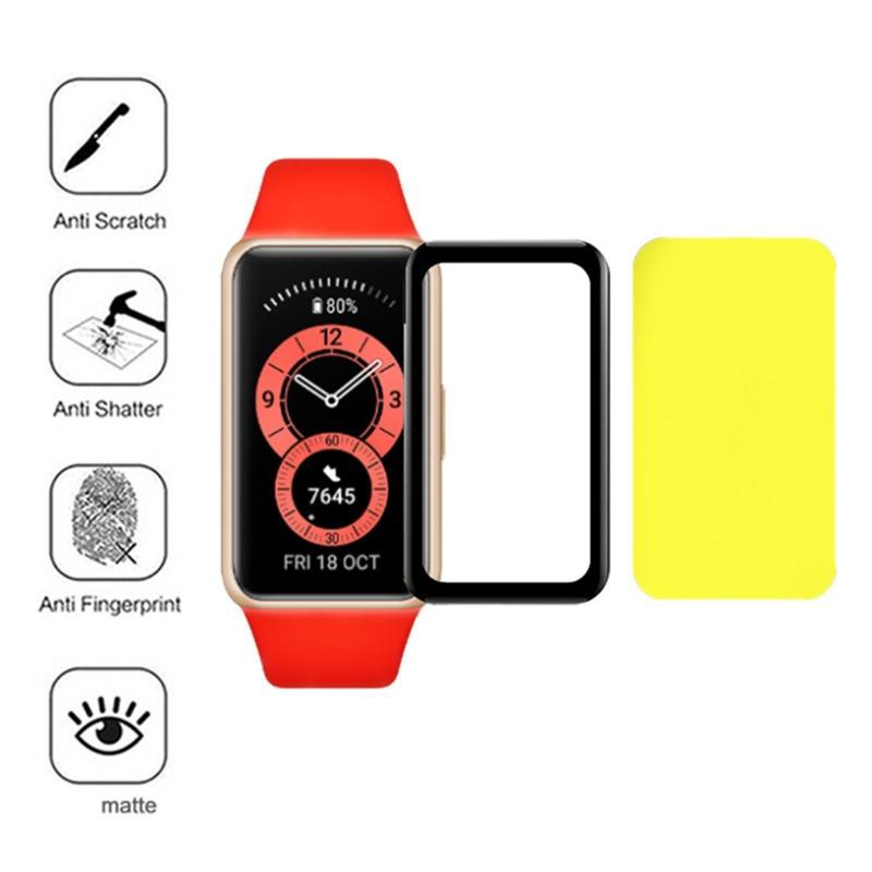 Set 2 miếng dán bảo vệ màn hình bằng kính mềm cong 3D cho đồng hồ thông minh Huawei Band 6