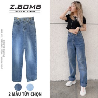 Quần Jean Nữ Dáng Baggy Ống Suông Lưng Cao Quần Bò Trơn ZBOMB