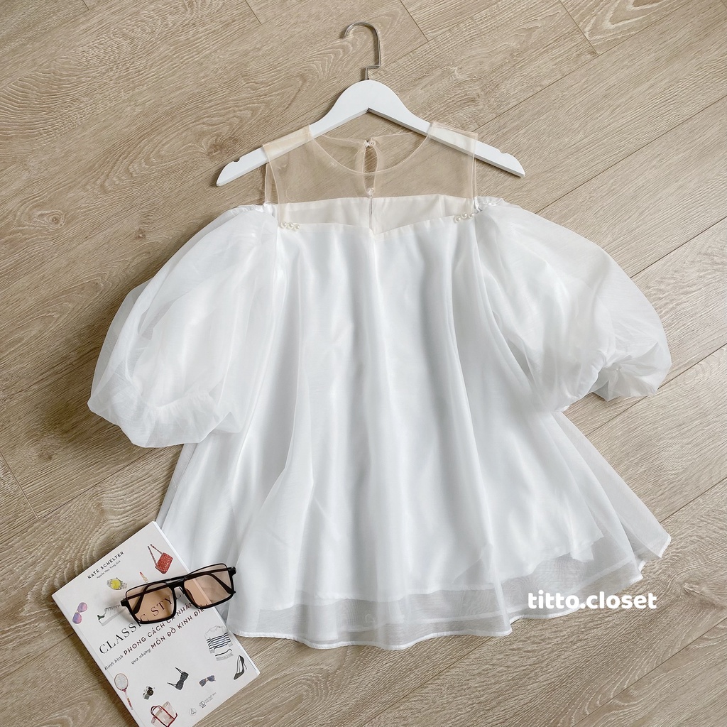 Áo Babydoll Voan Tay Bồng Phối Cúc Ngọc - Titto Closet