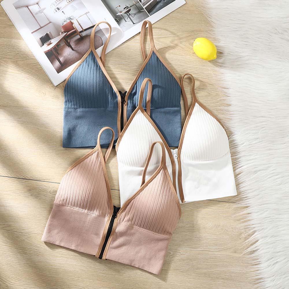 OCEANMAP Áo Ngực Thể Thao Cổ Chữ V Có Dây Kéo Gợi Cảm