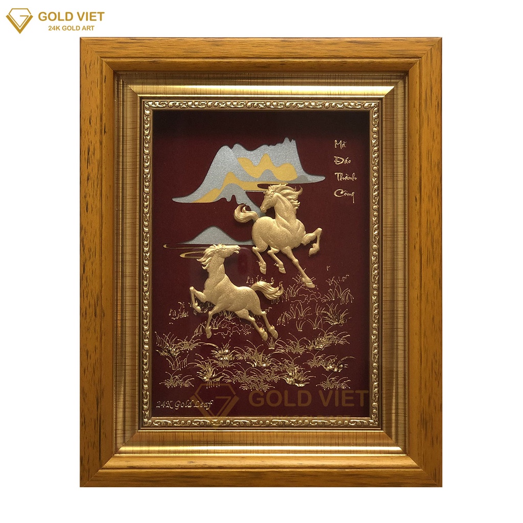 Tranh ngựa dát vàng 24K trang trí treo tường, Kích thước: 20 x 25cm, Quà tặng vàng
