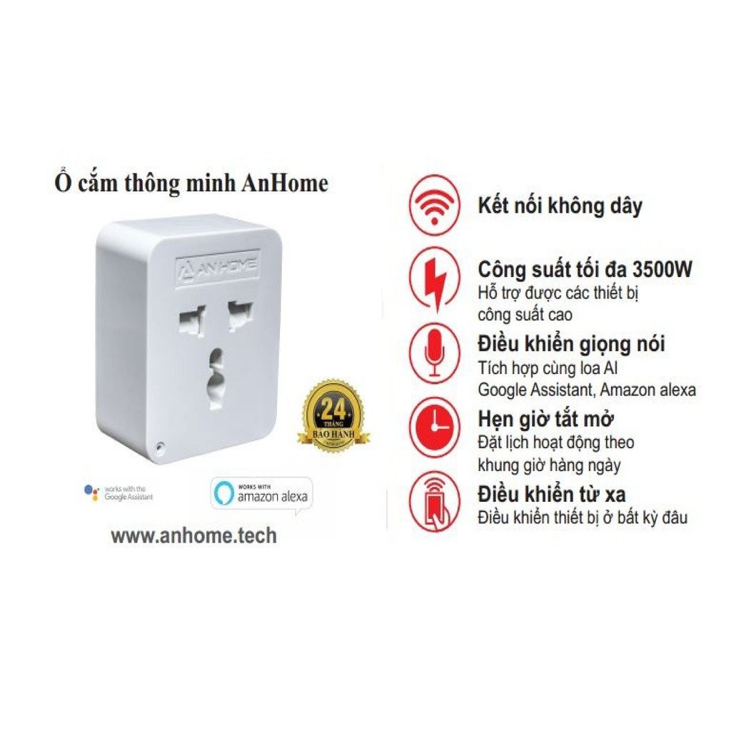Ổ Cắm Thông Minh Anhome Kết Nối Wifi, Điều Khiển Qua Điện Thoại, Công Xuất Tối Đa 3500w- Bảo Hành 24 Tháng
